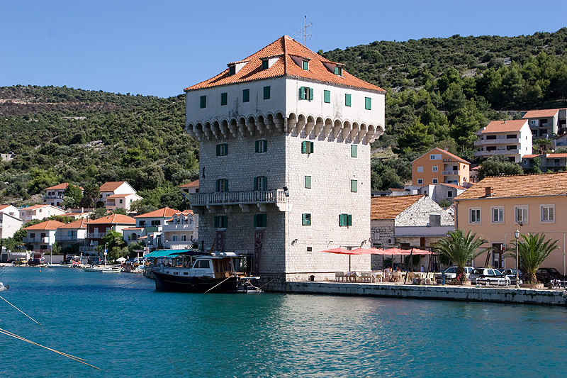 Marina Tower and medieval town near Trogir, Croatia